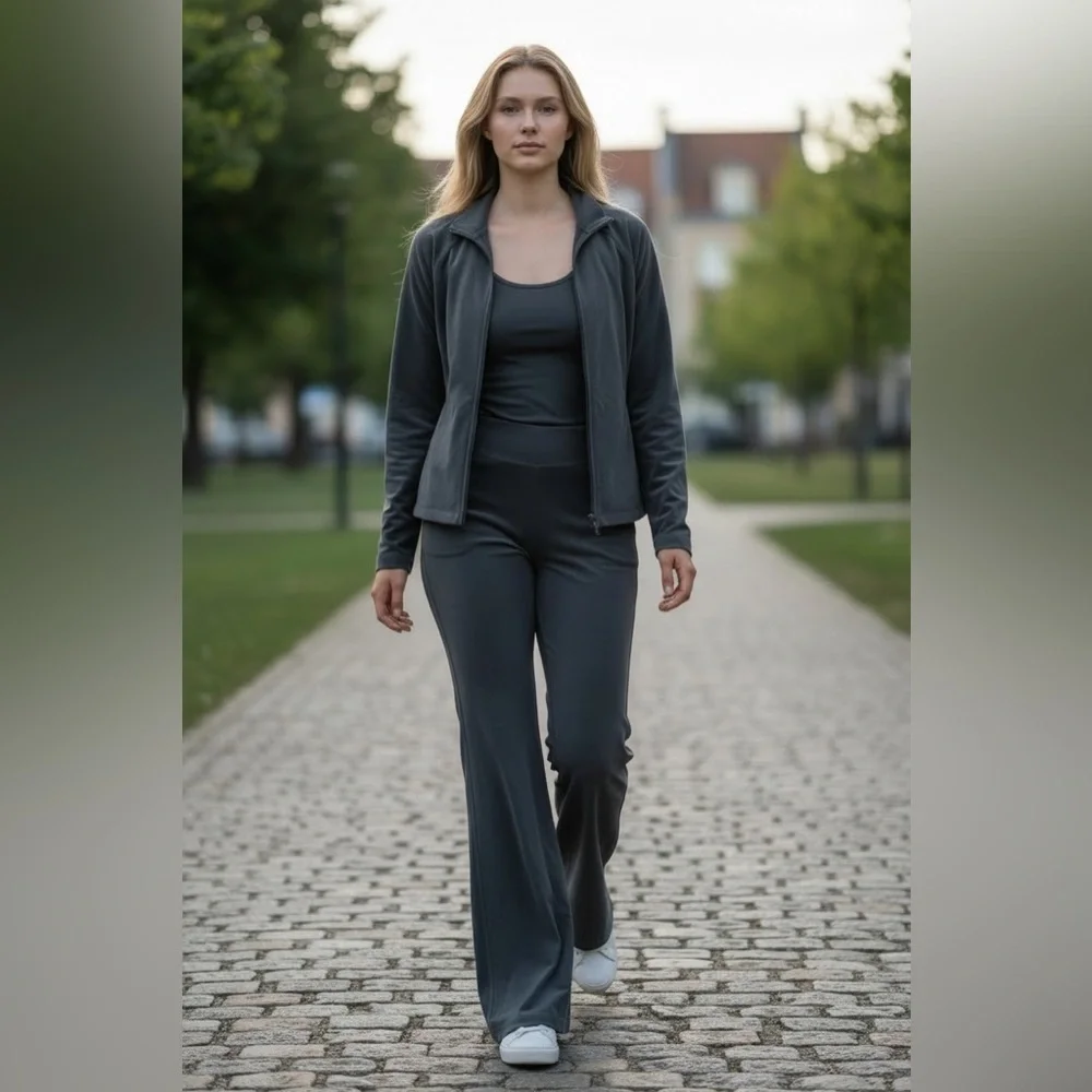Beyond Yoga Charcoal Gray Jacket & Yoga Pants Set SO5076 - Picture 2 of 8